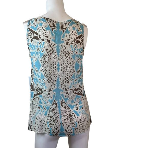 Johnny Was For Love & Liberty Blue & Cream Silk Tank Studded Details sz XS - Picture 2 of 10